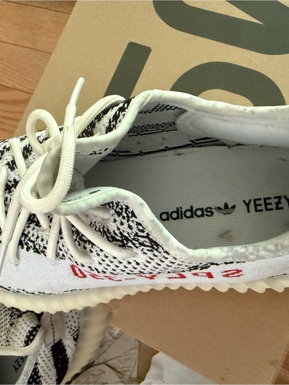 Yeezy Boost 350 V2 Zebra — White & Black with Red Accent - Picture 3 of 9
